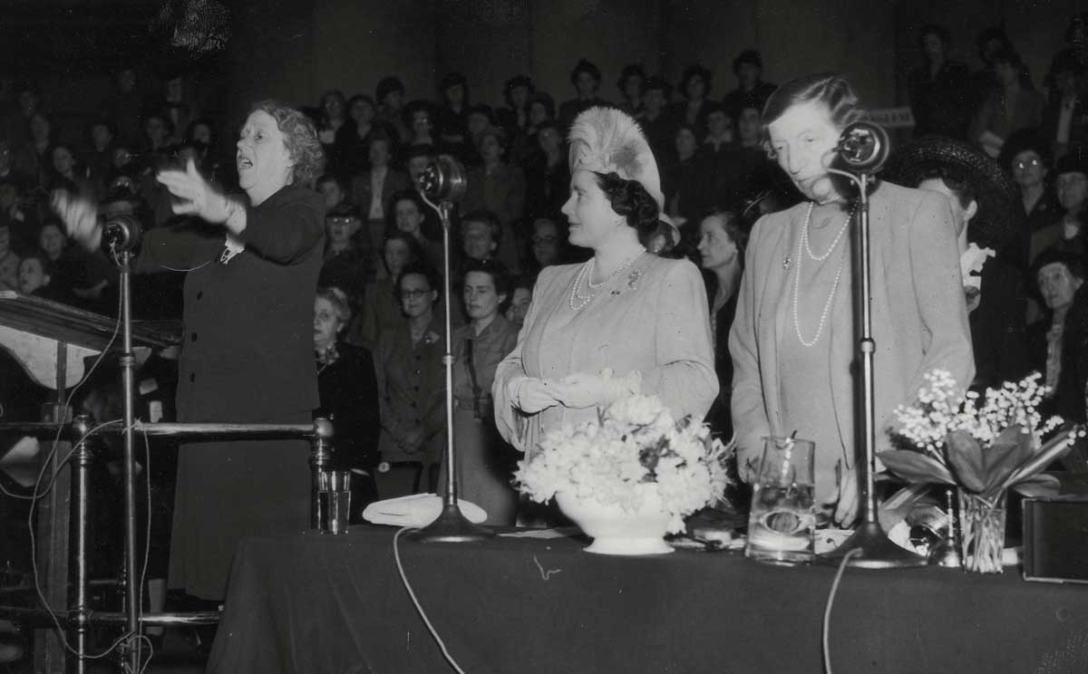 Queen Elizabeth as ‘Jerusalem’ is sung at the AGM of the Women’s Institute, Albert Hall, May 1946.