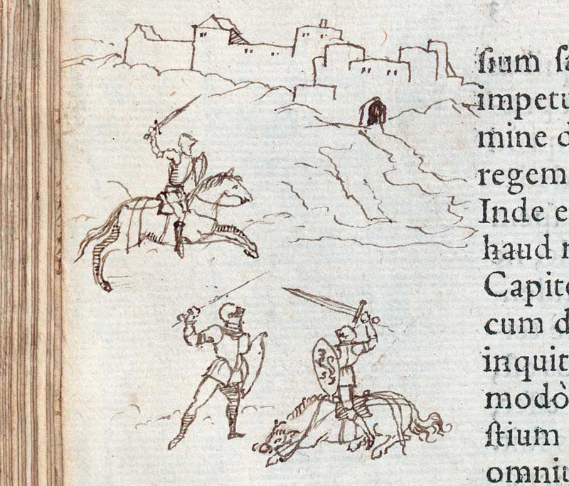 marginalia illustrating a fight in Livy’s Ab Urbe Condita, 16th century.