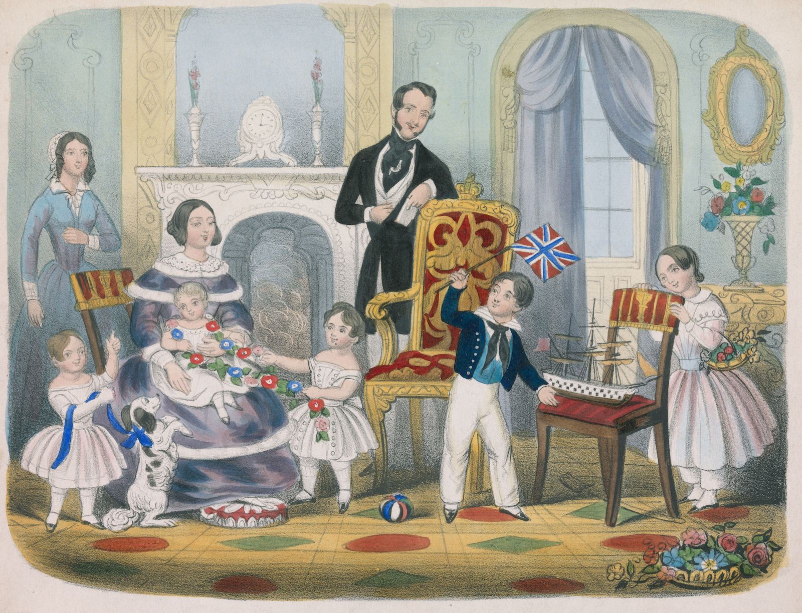 A domestic scene of Prince Albert and Queen Victoria in the nursery, c. 1845.  Yale Center for British Art. Public Domain.