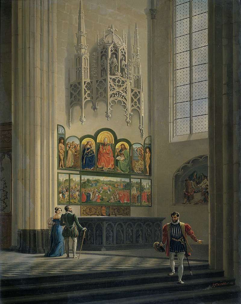 The Ghent Altarpiece in St Bavo Cathedral, by Pierre François De Noter, 1829. Rijksmuseum. Public Domain.