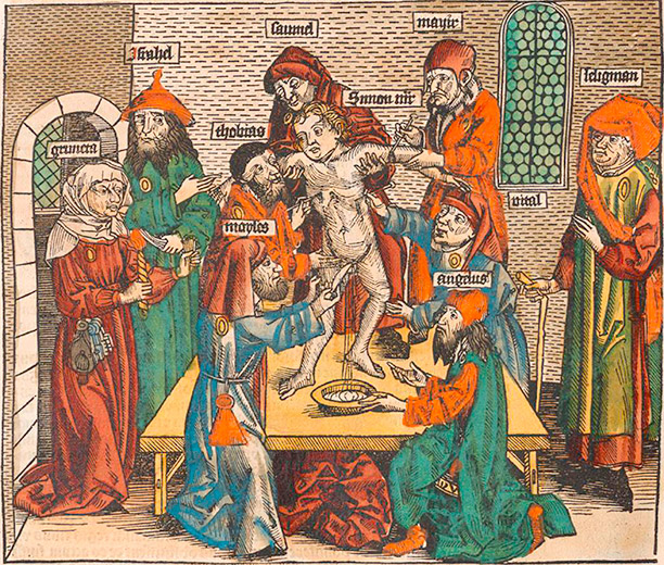 The ritual murder of Simon of Trent, in a woodcut by Michael Wolgemut from the Nuremberg Chronicle, 1493. AKG Images/Ullstein