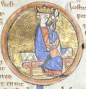 Depiction of Egbert from the Genealogical Chronicle of the English Kings, a late 13th century manuscript in the British Library.