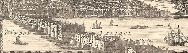 Drawing of London Bridge from a 1682 London Map