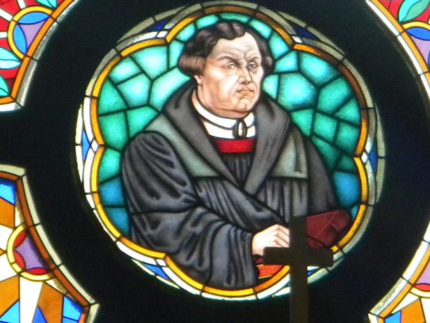 Martin Luther on glass in church of Martin Luther in Murska Sobota (Slovenia)