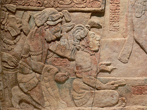 Presentation of captives to a Maya ruler, c. AD 785. Limestone with traces of paint