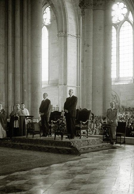 In an act of reconciliation between Germany and France, Chancellor Adenauer (left) and President De Gaulle attend mass at Reims Cathedral, July 8th, 1962. AFP / Getty Images