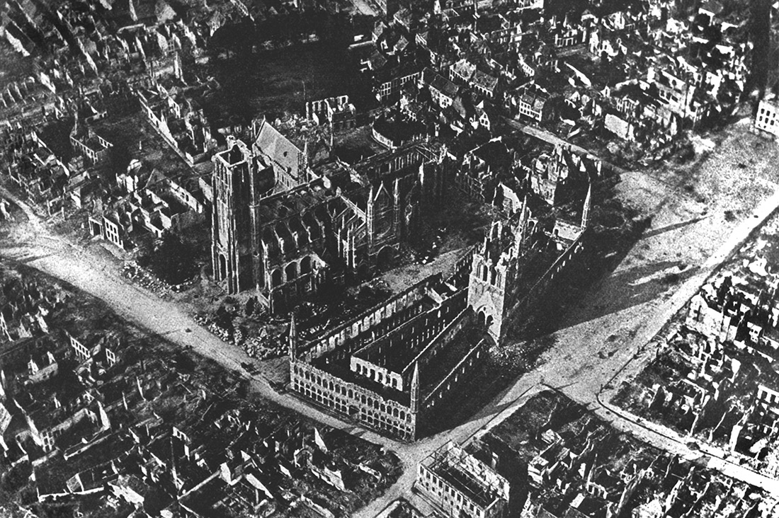An aerial shot of Ypres in 1915