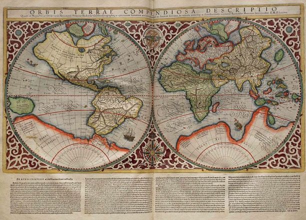 Rumold Mercator's world map, drawn in 1587 after his father's map of 1567 (published in 1595)