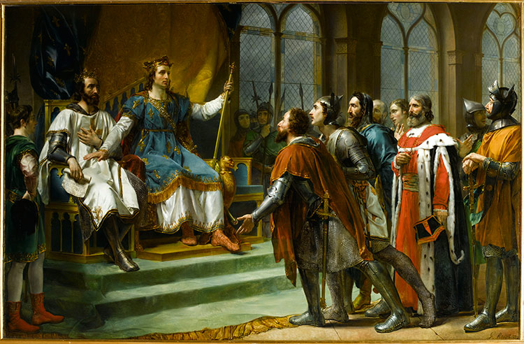 Louis IX passes judgement in favour of Henry III at Amiens, January 1265, an idealised representation by Georges Rouget, 1920.