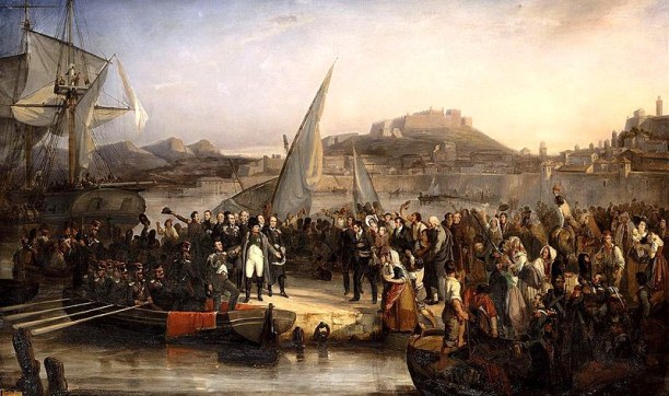 Napoleon Bonaparte leaving Elba, 26 February 1815. Artist: Joseph Beaume, oil on canvas, 1836