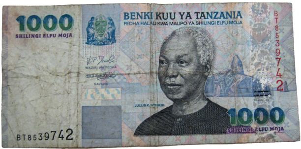President Julius Nyerere's portrait on the Tanzanian 1000 shilling note