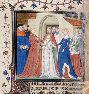 Illumination from the Grandes Chroniques de France showing Phillip marrying Margaret of Flanders in 1369