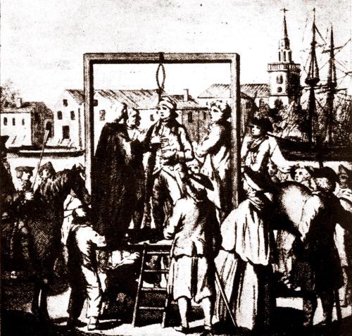 The execution of a pirate at Execution Dock in Wapping, London