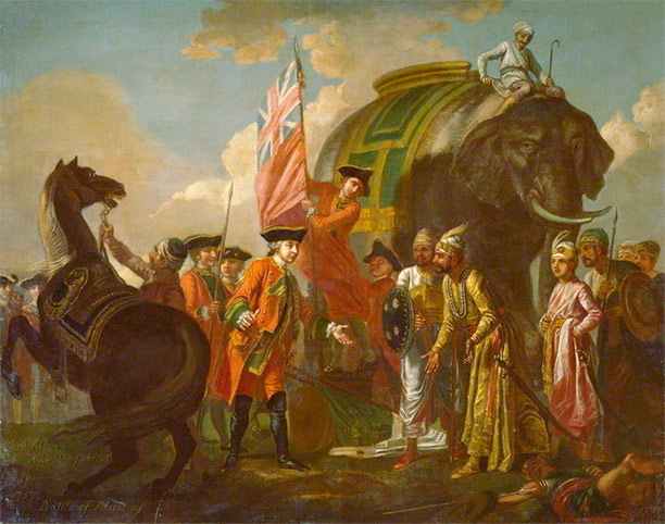 Lord Clive meeting with Mir Jafar after the Battle of Plassey, oil on canvas (Francis Hayman, c. 1762)