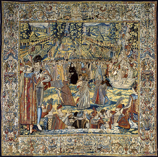 Reception for the Polish Envoys: one of a series of tapestries of 1582 depicting the court of Catherine de'Medici. Click for larger version.