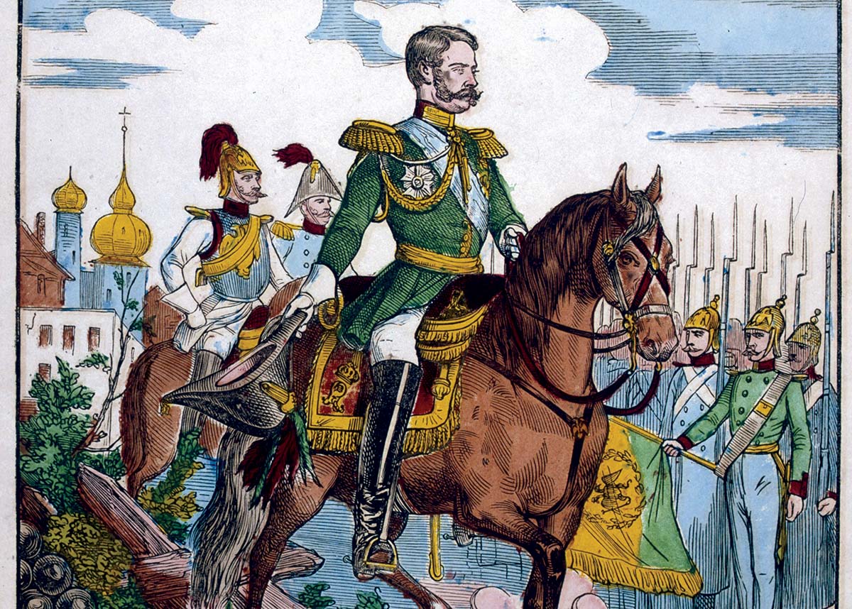 The three horsemen?: Alexander II reviewing troops, 19th century © Bridgeman Images