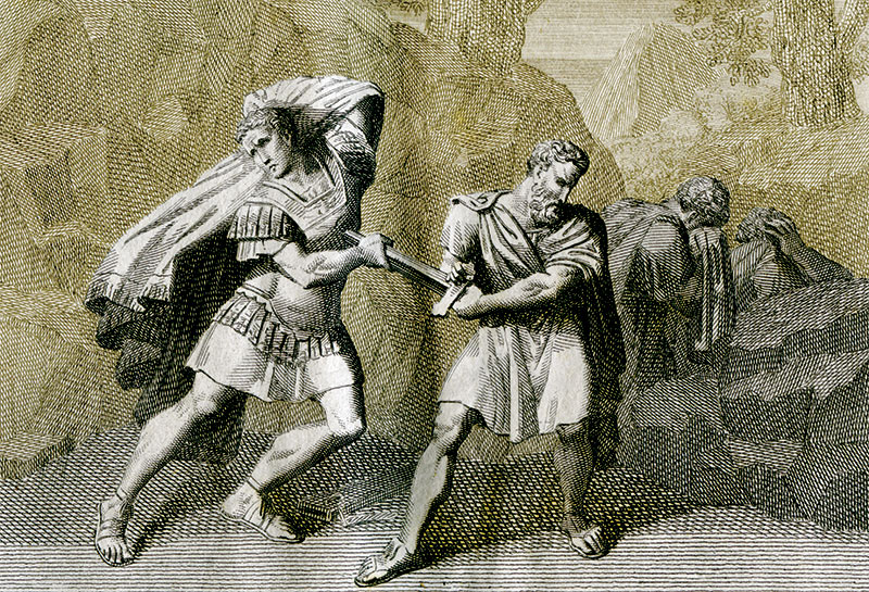 The death of Brutus following the Battle of Philippi, 19th-century engraving.