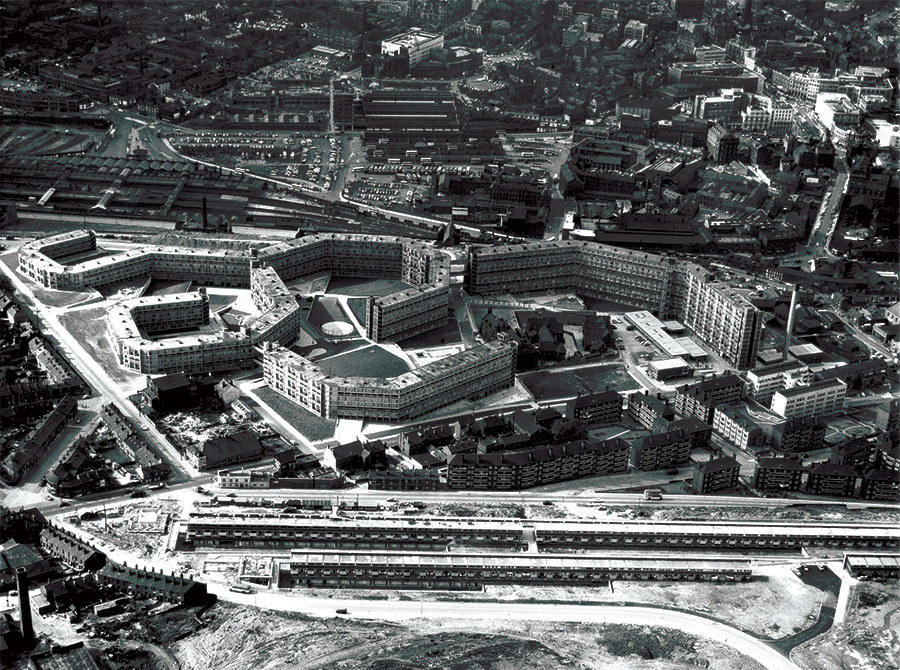 Aerial view of the Park Hill Estate, Sheffield, built between 1957 and 1961.