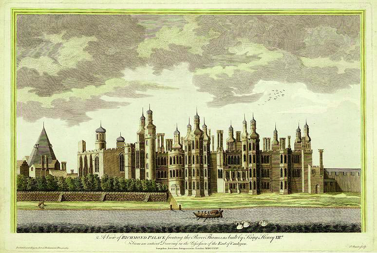 Richmond Palace, 1765 engraving by James Basire, 'based on an ancient drawing'.