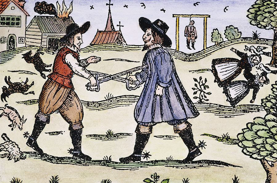 The Babes in the Wood ballad, coloured woodcut, 1595.