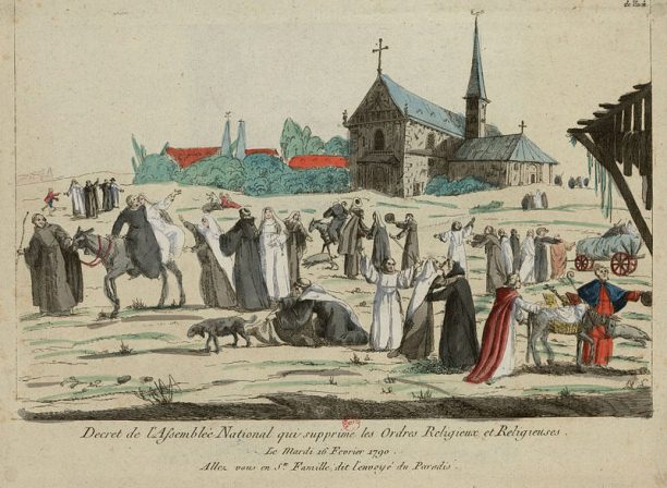 In this caricature, monks and nuns enjoy their new freedom after the decree of 16 February 1790