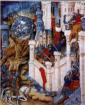 An anachronistic fifteenth-century miniature depicting the sack of 410. An anachronistic fifteenth-century miniature depicting the sack of 410.