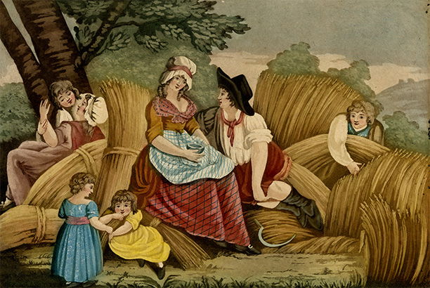 'The Reapers', a hand-coloured mezzotint of 1809. British Museum