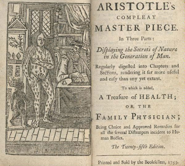 Frontispiece to a 1749 copy of Aristotle's Compleat Master-Piece, a traditional guide to marital relations that provoke Carlile