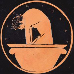 Detail from Attic red-figure cup c.500 BC, inscribed: 'the boy, yes the boy is beautiful'. Image: Bridgman / Fitzwilliam Museum, University of Cambridge