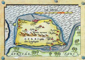 Detail of Djerba from Abraham Ortelius’ Map of the Mediterranean, 1570.