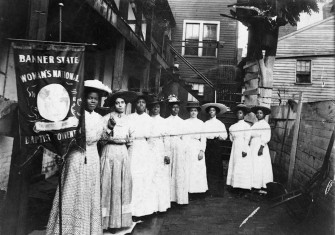 African-American suffragist Nannie Helen Burroughs, far left, at the Banner State Woman’s National Baptist Convention in 1915