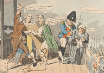 ‘The Murder of Custine, French Gratitude or Republican Rewards for Past Services’ with a priest in prayer, by Isaac Cruikshank, 1793. Yale Center for British Art, Paul Mellon Collection. Public Domain.