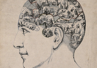 ‘Symbolical head’ containing images symbolising the phrenological faculties, c.1845. Wellcome Collection. Public Domain.