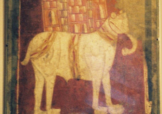 A picture of a white war elephant from 11th century Spain