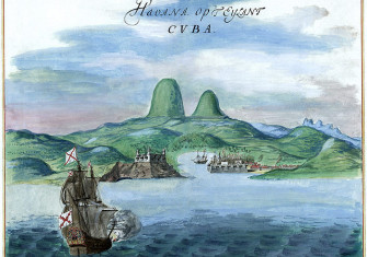 A watercolor painting of Havana Bay, c. 1639. By Johannes Vingboons.