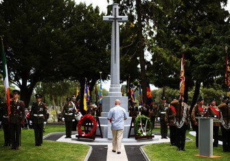 United by conflict: members of the Irish Defence Force (left) and the British Army at Glasnevin Cemetery, Dublin, July 2014
