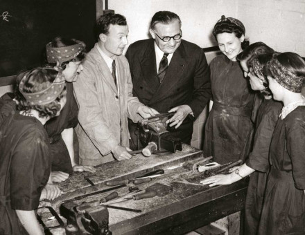 Ernest Bevin on a visit to the LCC Technical Institute, 30 June 1941.