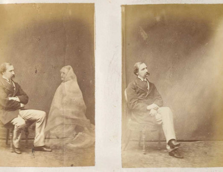 Four plates from an album of spirit photographs, attributed to Frederick Hudson, 1872.