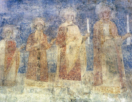 mural depicting the daughters of Yaroslav the Wise, Saint Sophia Cathedral, Kyiv. Anne is possibly the figure second from left.