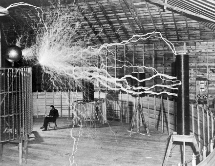 Nikola Tesla with his equipment, 1901