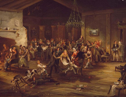 ’The Christmas Party’ by American artist Robert David Wilkie, c. 1850. MFA Boston. Public Domain.