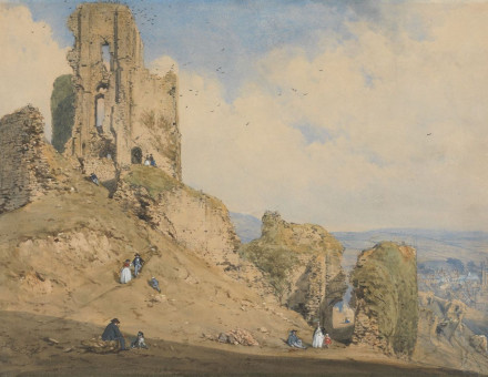 The ruin of Corfe Castle in Dorset by Joseph Nash, 1862. Yale Center for British Art, Paul Mellon Collection. Public Domain.
