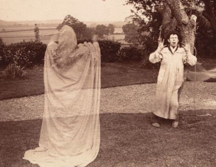 Amateurs playing a ghost scene by photographer W. S. Hobson, c. 1887. The J. Paul Getty Museum, Los Angeles. Public Domain.