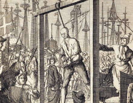A pirate execution, from The history and lives of all the most notorious pirates, and their crews, from Capt. Avery, who first settled at Madagascar, to Capt. John Gow, by Charles Johnson, 1725. British Library/Bridgeman Image.