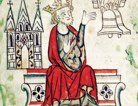 Visionary: Henry III and the facade of Westminster Abbey, from the Chronicle of England, by Peter Langtoft, 1307-27. incamerastock/Alamy Stock Photo