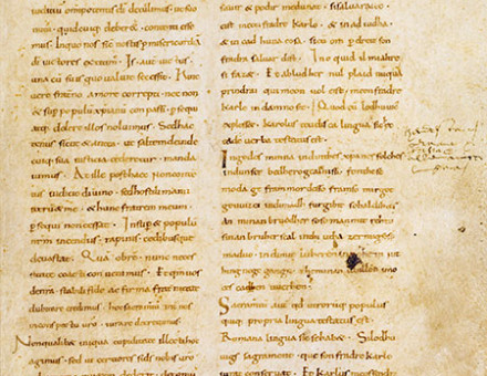 The Oaths of Strasbourg from Nithard's history, late tenth century. © Bridgeman Images