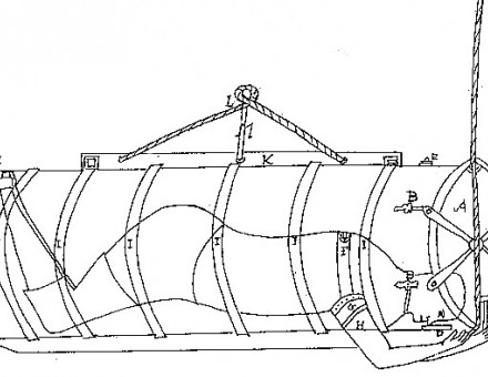 Copy of an original drawing, c.1730, in the Shetlands Museum showing the position of the diver in the barrel