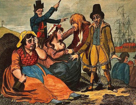 Women in England mourning their lovers who are soon to be transported to Botany Bay, 1792. National Library of Australia