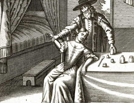Frontispiece from Paul Barbette’s The Practice of the Most Successful Physitian (sic), engraving by Frederick Hendrik van Hove, 1675.