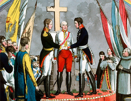 Holy Alliance 1815, contemporary engraving of the agreement of September 26th, 1815. 